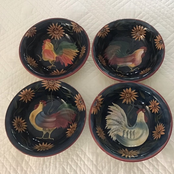 4 Certified International Susan Winget Sunrise Rooster Salad/Soup Bowls - Picture 1 of 10